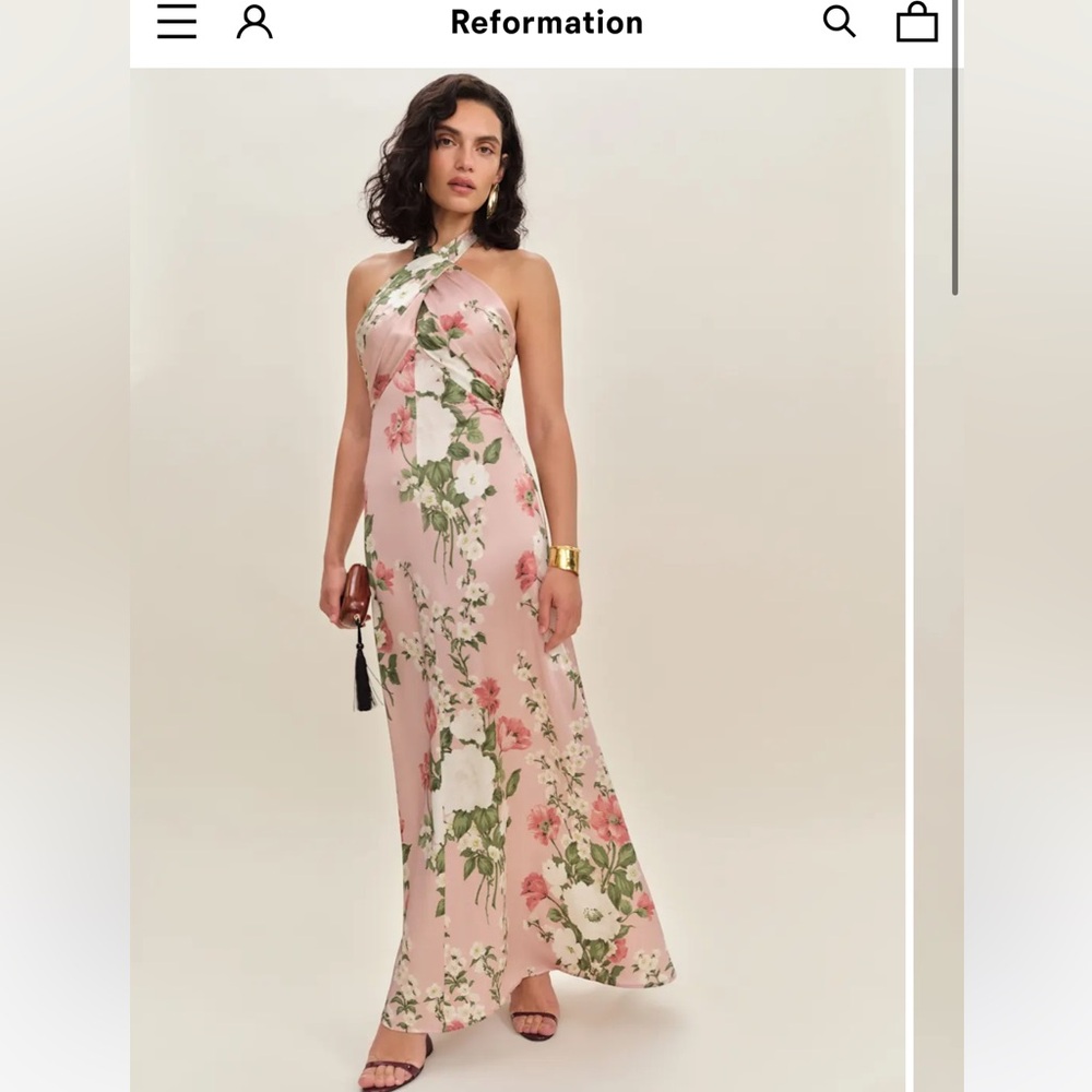 Reformation Veria Silk Dress Rose Garden Size 0